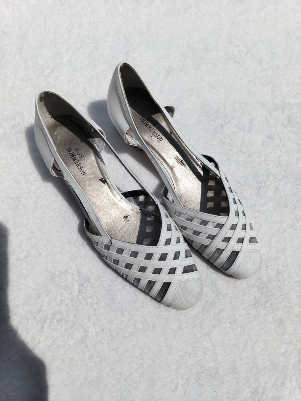 Ros Hommerson White Woven Leather Mesh Flats Size 8